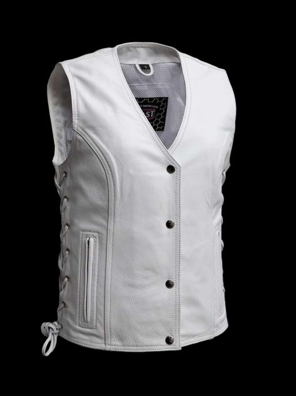 Women’s White Leather Vest Jacket by (Unknown Brand)